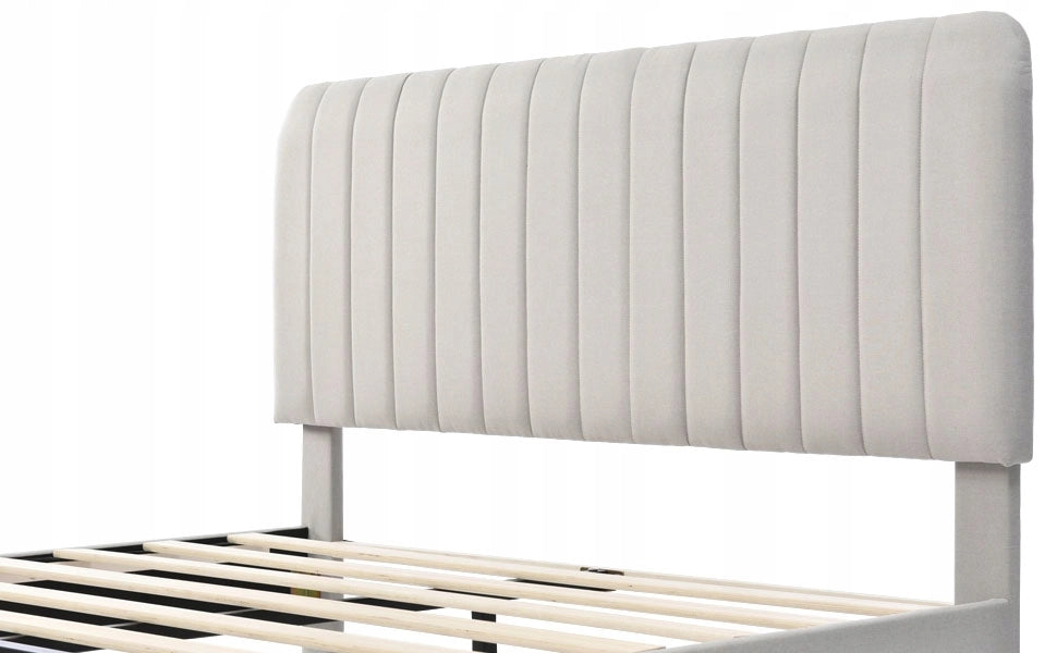 Letto imbottito matrimoniale - Xylo - 160x200 - Grigio-beige - Schienale regolabile