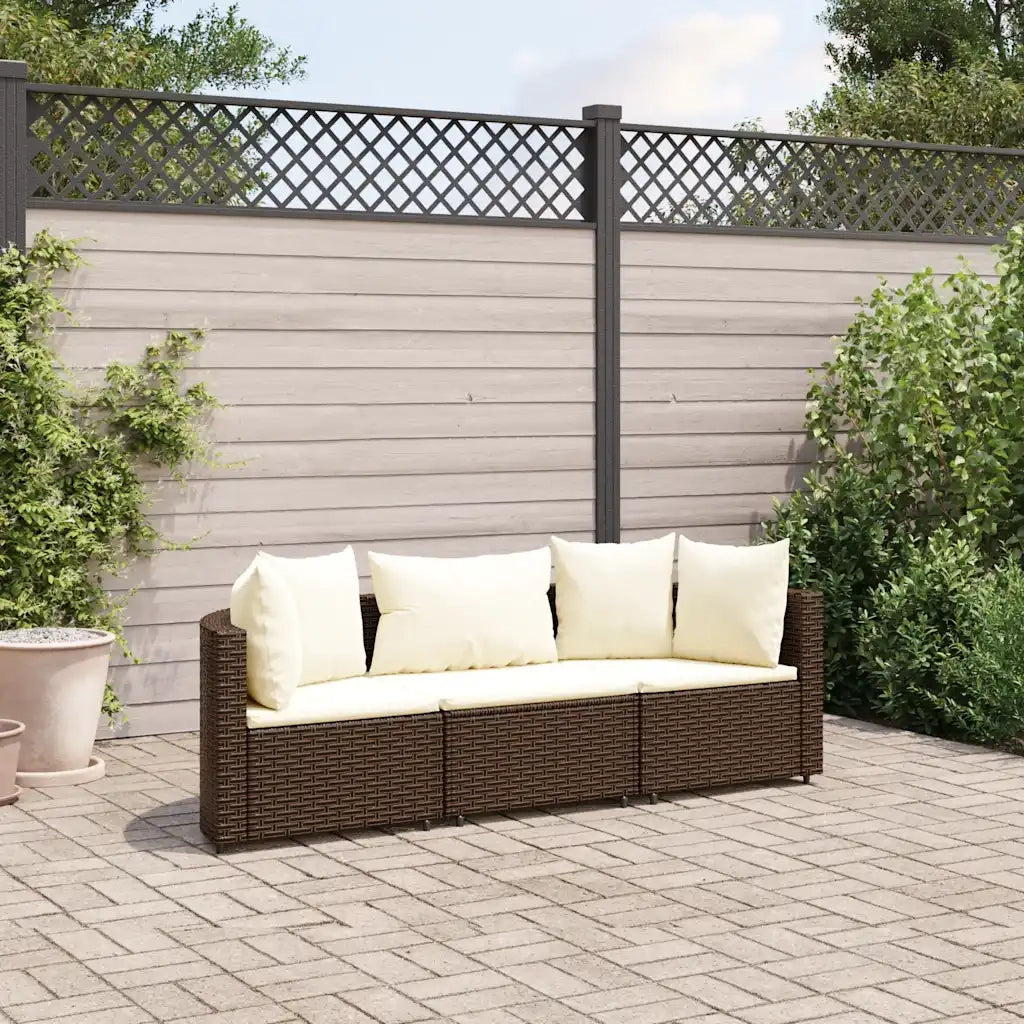Set Divano da Giardino 3 pz con Cuscini Marrone in Polyrattan 3308449