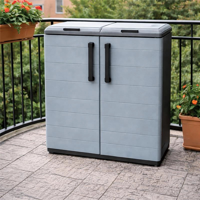 ARMADIO PATTUMIERA BASSO IN PLASTICA 2 SCOMPARTI DIMENSIONI 68X37X H 84 CM 200 LT