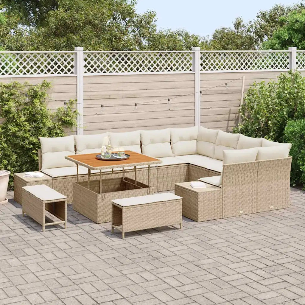 Set Divano da Giardino con cuscino 12 pcs Beige polyrattan 3362816