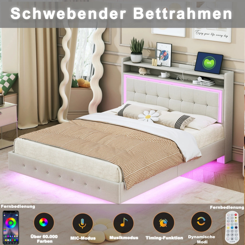 letto imbottito lino beige 140 x 200 cm