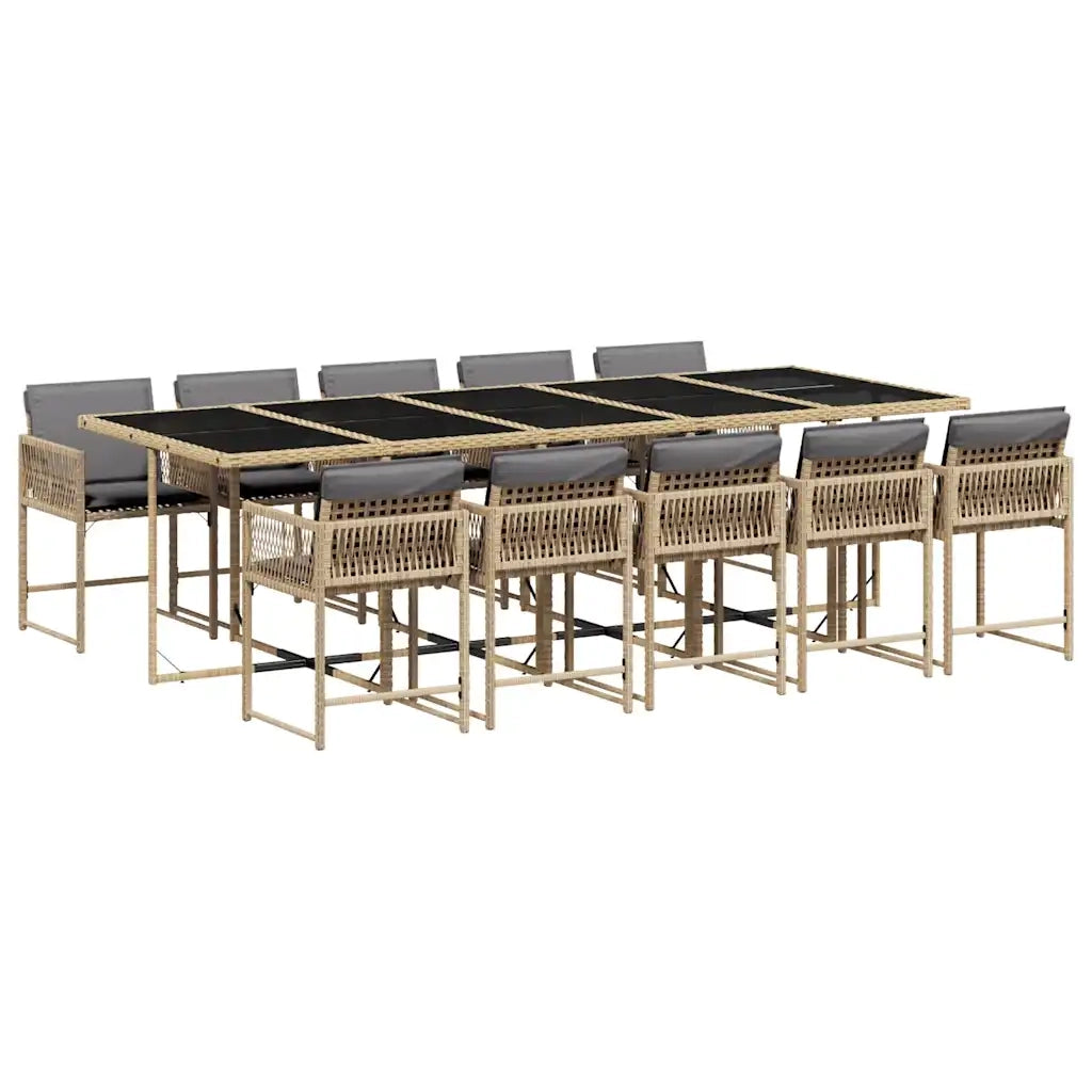 Set Pranzo da Giardino 11 pz con Cuscini Beige Misto Polyrattan