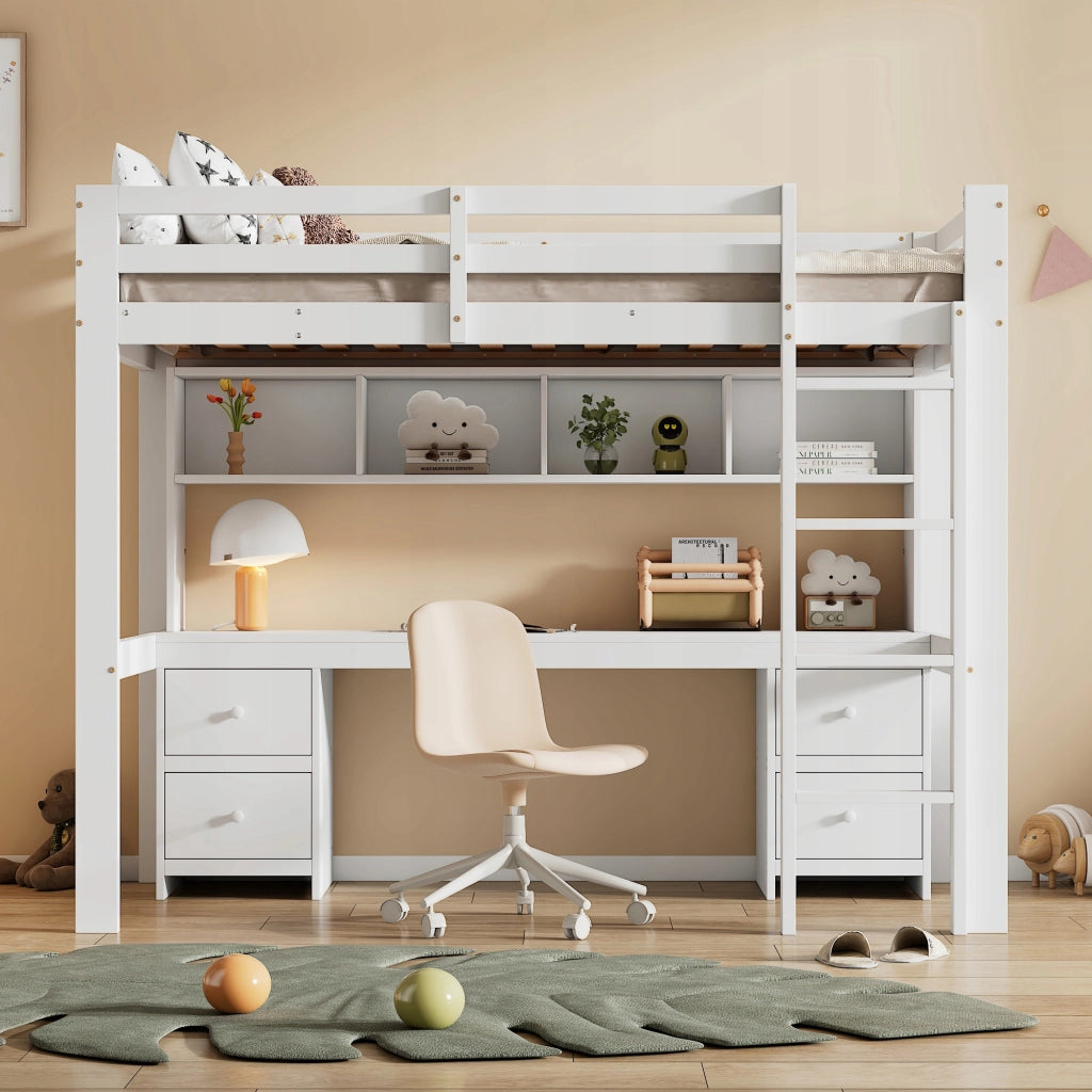 Letto a castello 90x200 bianco con scrivania - Xylo