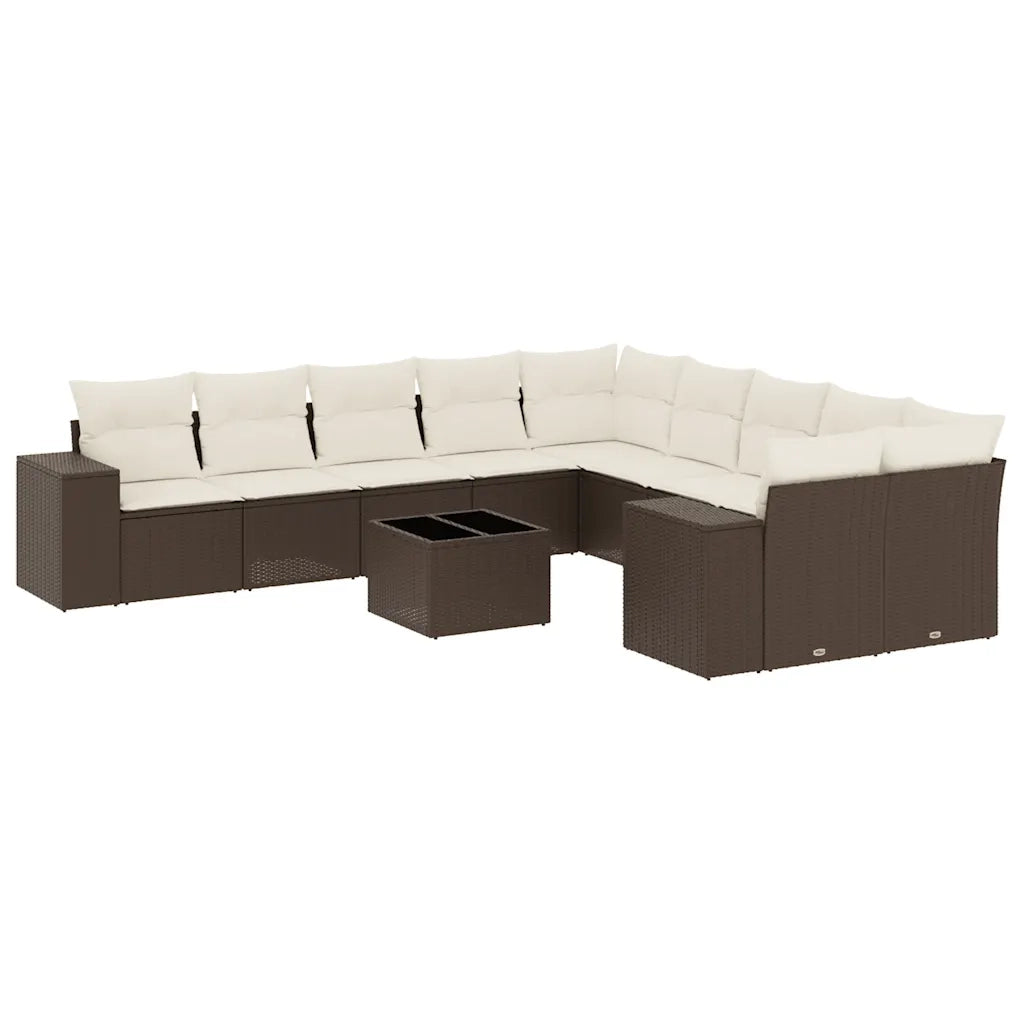 Set Divani da Giardino 11 pz con Cuscini Polyrattan Marrone 3255460