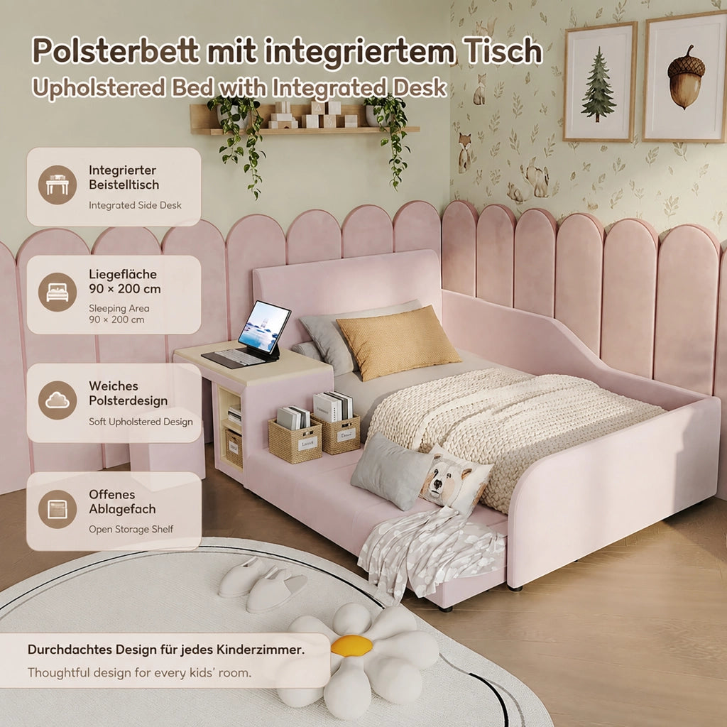 letto imbottito velluto rosa 90x200 cm