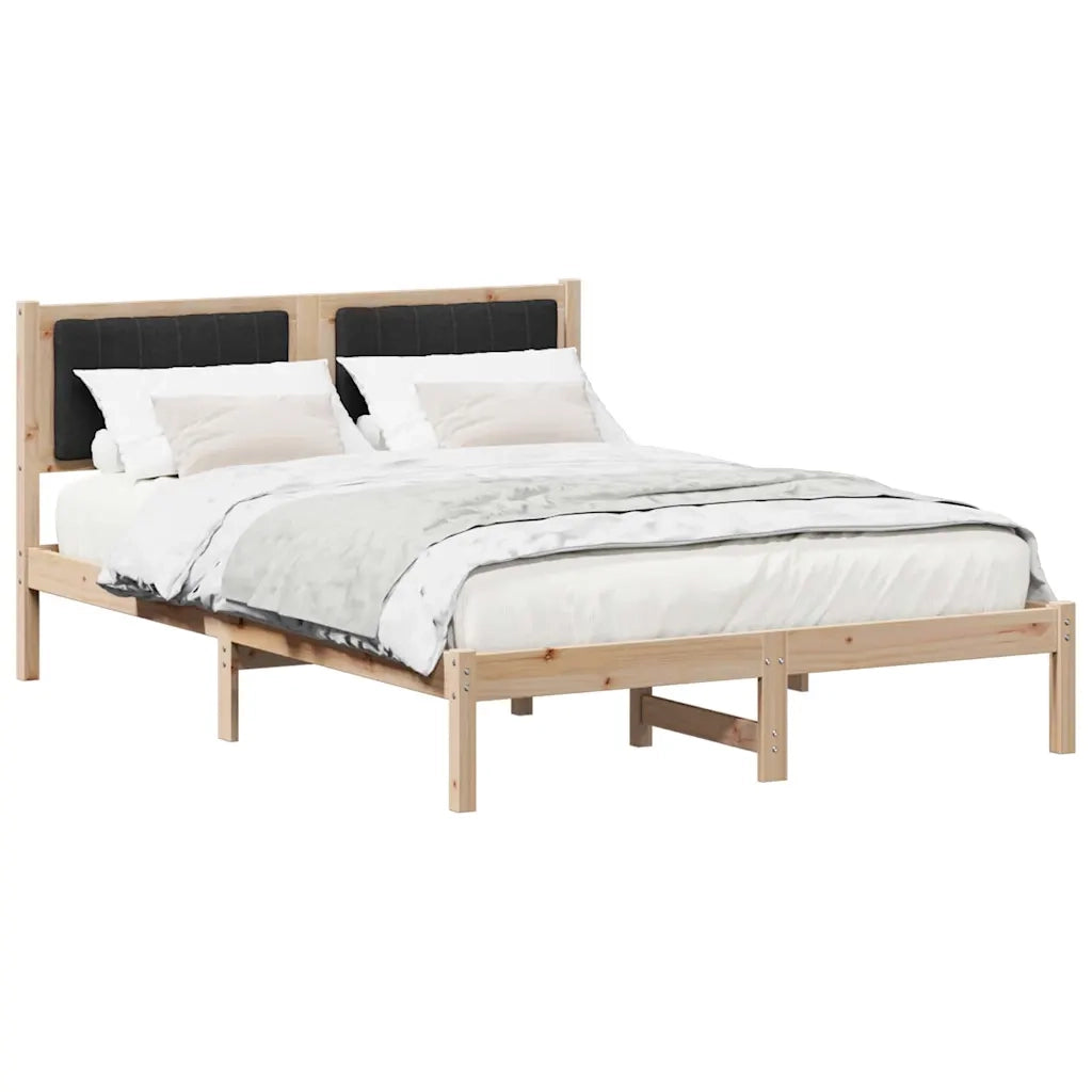 Letto matrimoniale | Letto per adulti | Letto con Testiera Rivestita Nero 135 x 190 cm Pino massello
