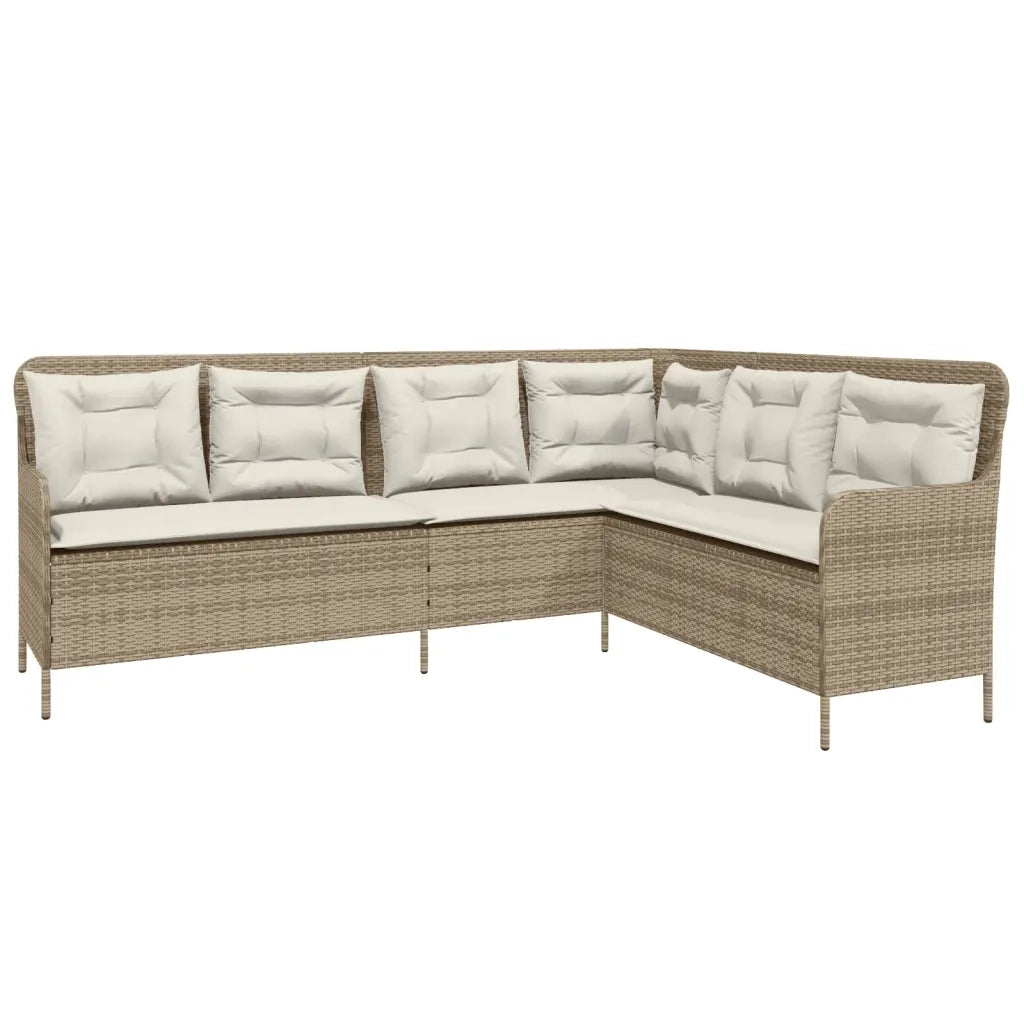 Divano da Giardino con Cuscini a L Beige in Polyrattan 369004