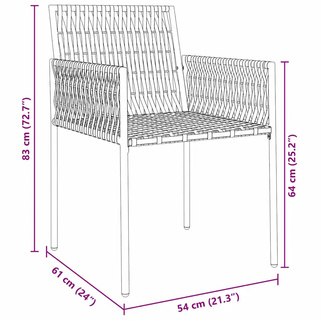 Set da Pranzo per Giardino 7 pcs Nero e Grigio Rattan in PE 3379105