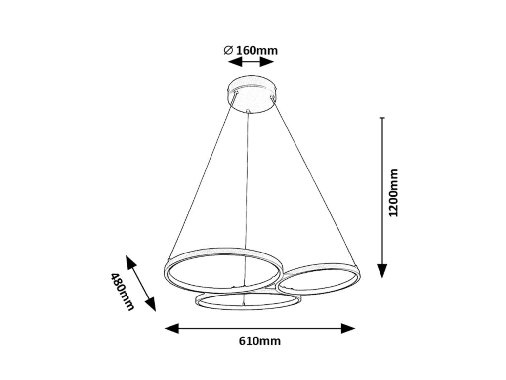 Lampadario LED nero moderno 3 anelli 38W Rabalux Formand