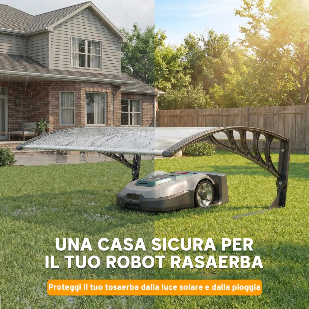 Pensilina da Esterno per Tagliaerba Impermeabile e UV 30+, in Alluminio, 100x81x43 cm, Bianco e Nero