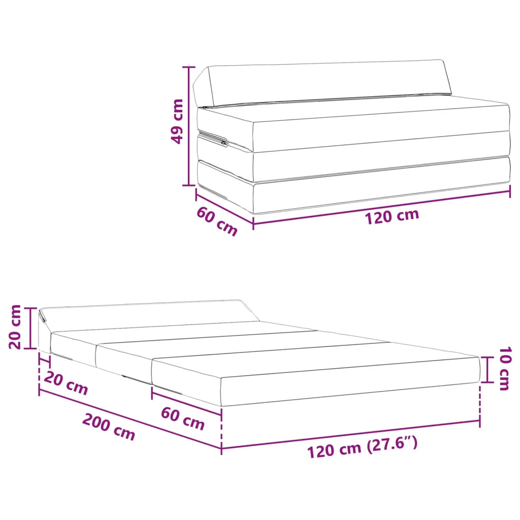 Divano Letto Pieghevole Tortora 120 x 60 x 49 cm Tessuto 900038