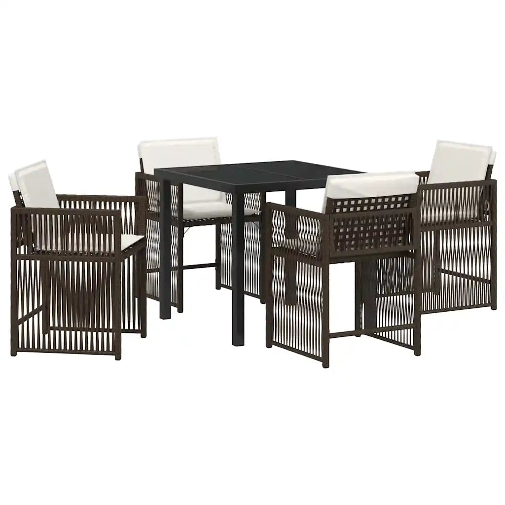 Set da Pranzo per Giardino 5 pcs Marrone polyrattan