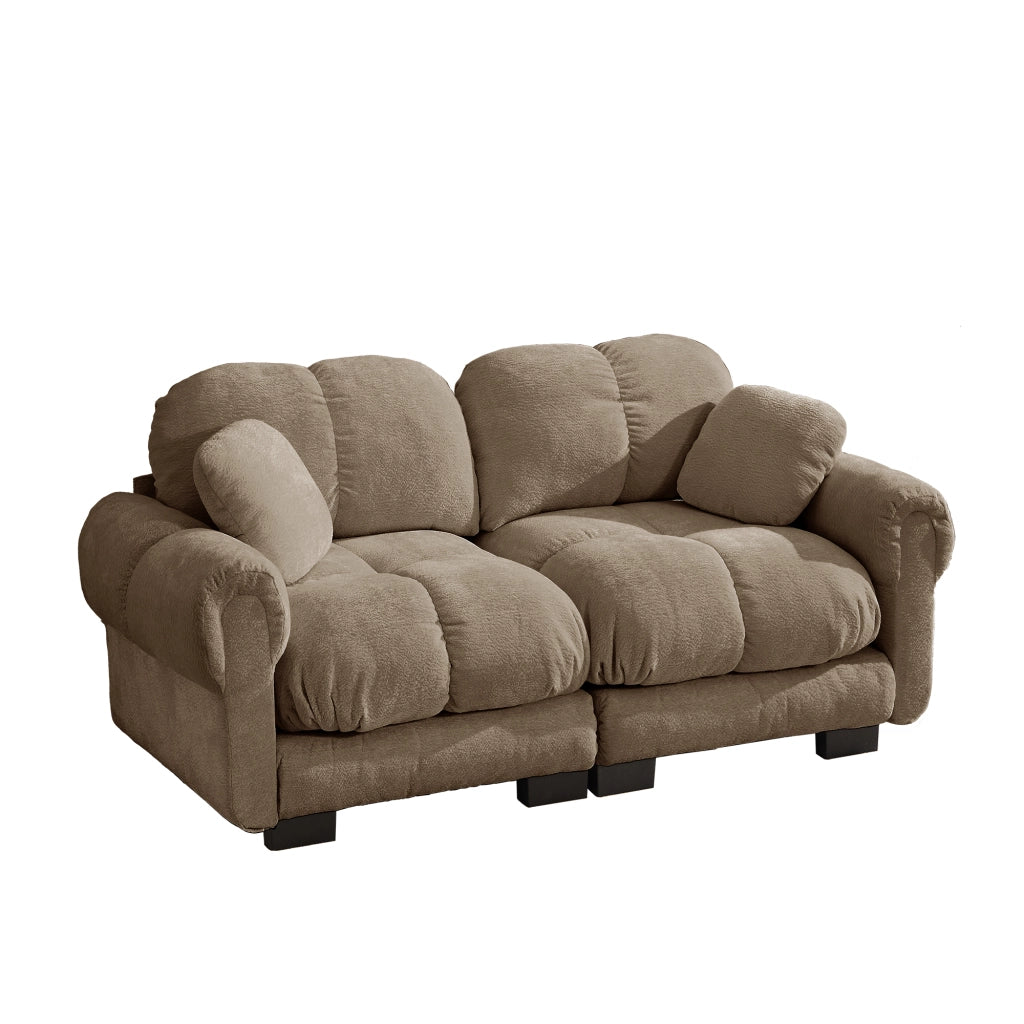 Divano 2 posti trapuntato con cuscino mobile in ciniglia marrone 190 × 86 × 90 cm