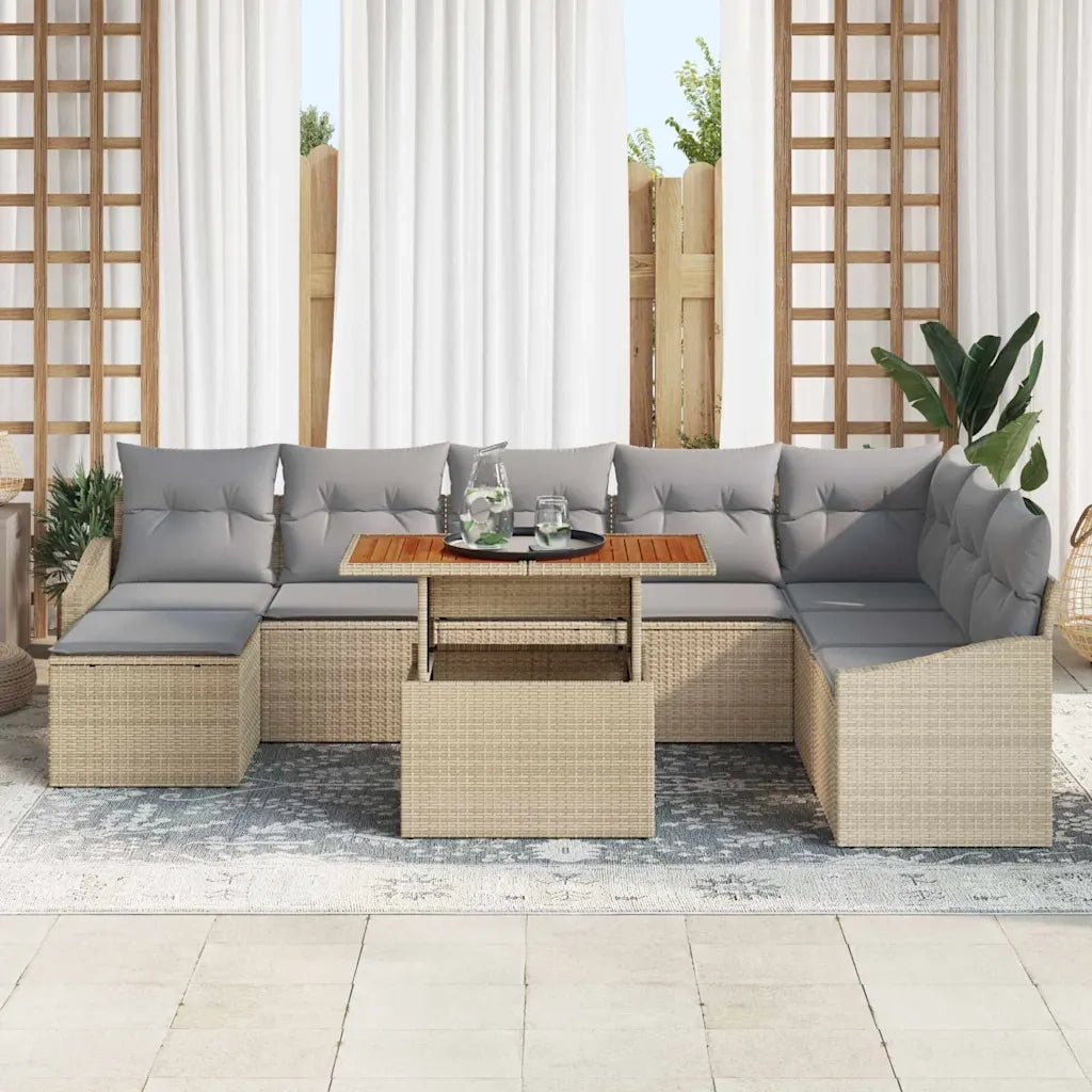 Set da Pranzo per Giardino con cuscino 9 pcs Beige e grigio 3349874
