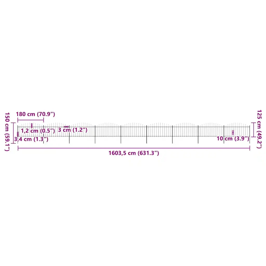 Recinzione da Giardino con Punta a Lancia in Acciaio 1603,5x150 cm Nero 277738