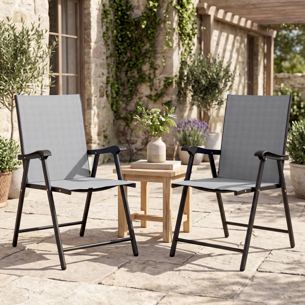 Set di 2 Sedie Pieghevoli con Schienale e Braccioli ¨C Minimal ¨C Grigio Chiaro