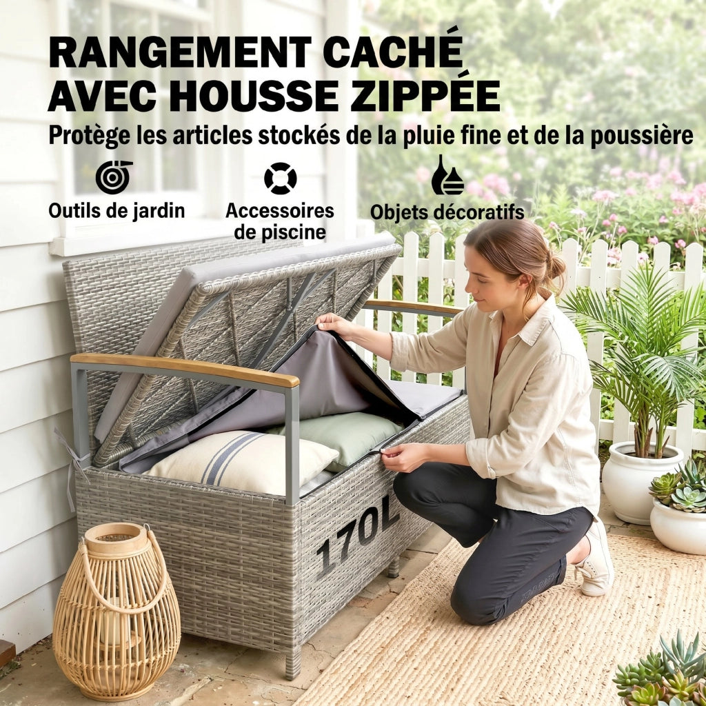 Panchina da Giardino con Cassapanca ¨C Minimal ¨C Grigio Resina 120x60x84cm