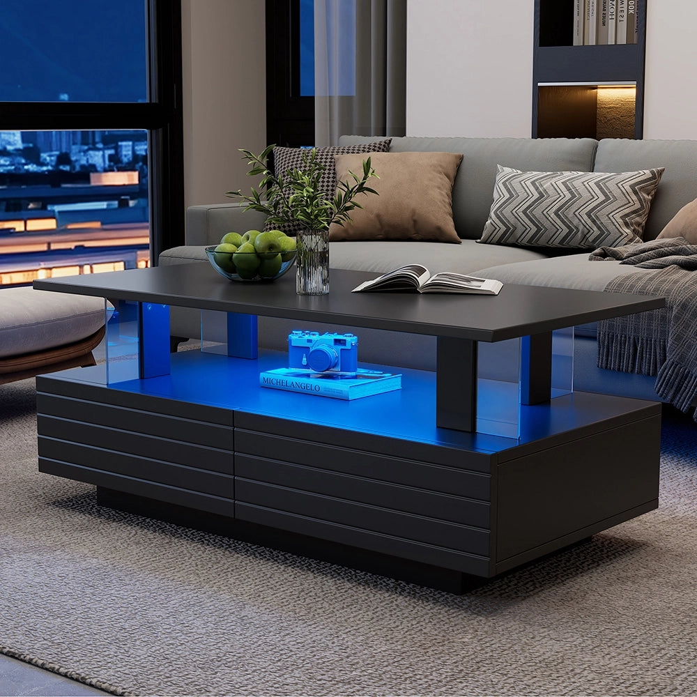 Tavolino-Xylo-Nero LED Bluetooth doppio strato