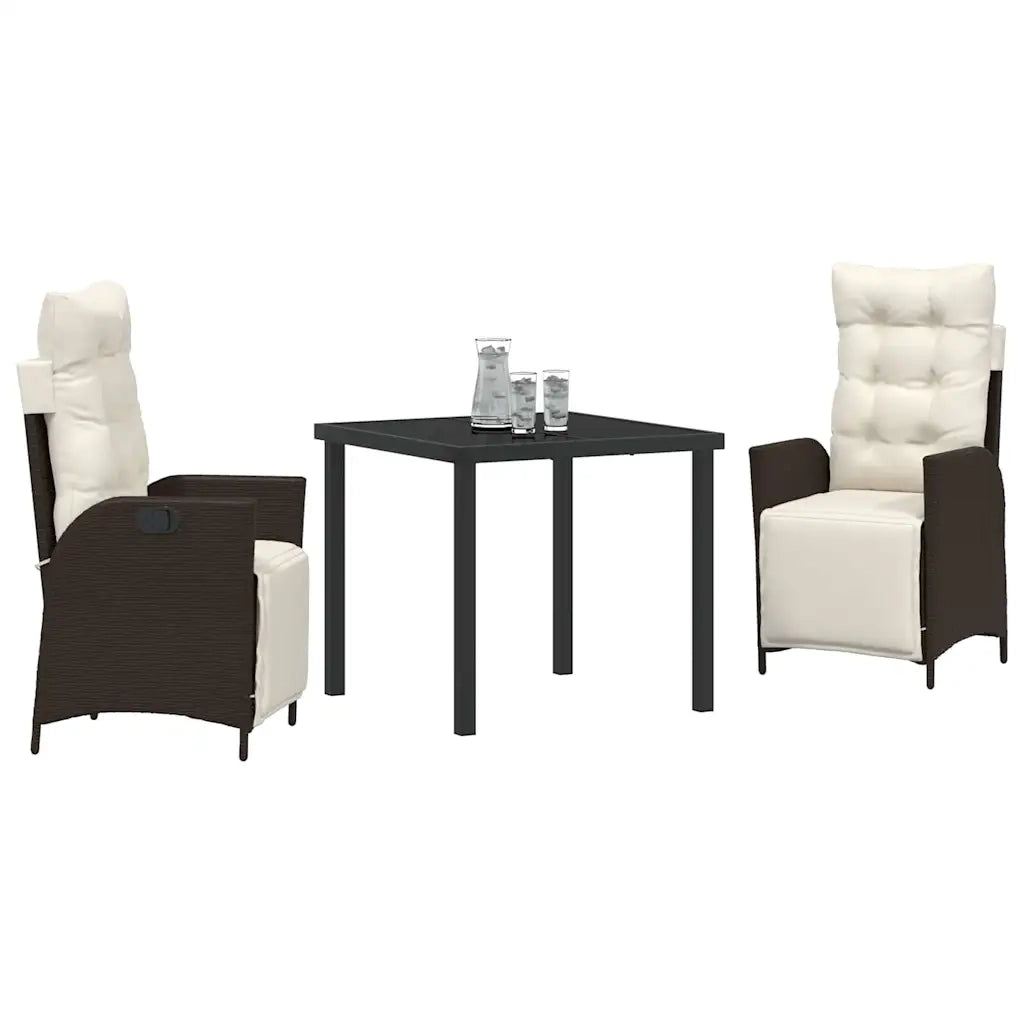 Set da Pranzo per Giardino con cuscino 3 pcs Marrone polyrattan
