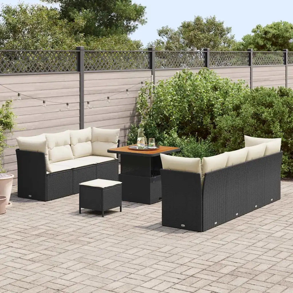 Set Divano da Giardino con cuscino 10 pcs Nero e crema