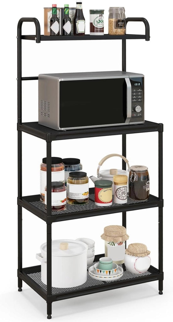 Microonde Scaffale da Cucina per Microonde in Metallo a 4 Ripiani, Carrello per Microonde Scaffalatura Organizzatore Portaoggetti, 60 x 34 x 136 cm (Nero)