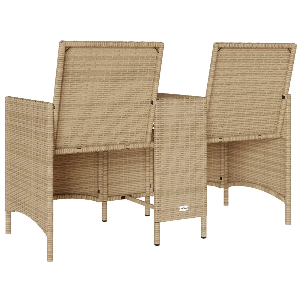 Divano Giardino 2 Posti con Tavolo e Cuscini Beige Polyrattan 4003888