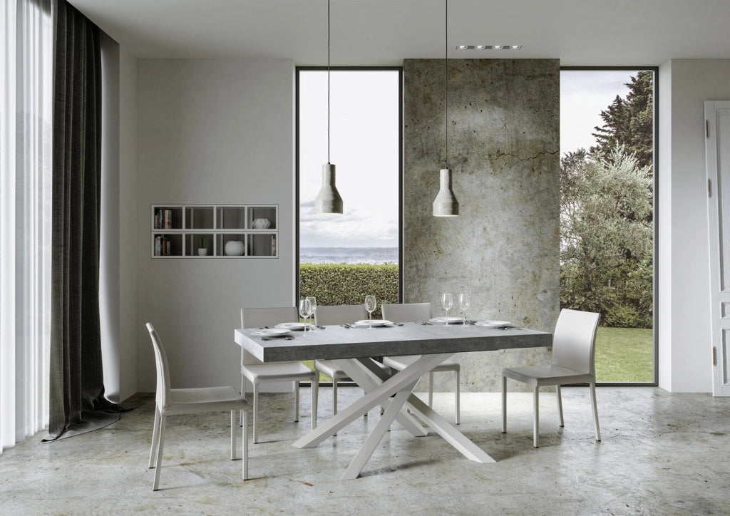 Tavolo allungabile 90x160/264 cm Volta cemento telaio bianco