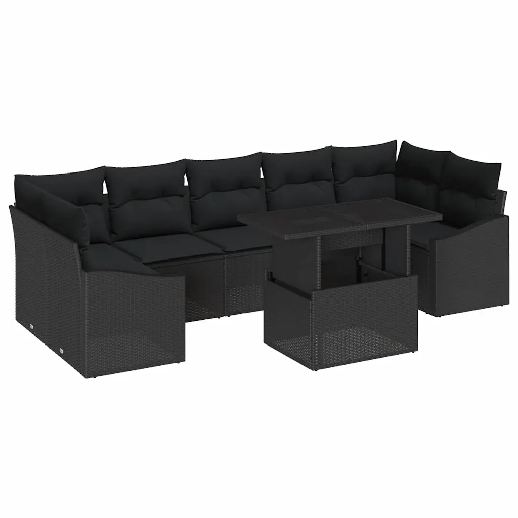 Set Divano da Giardino con cuscino 8 pcs Nero polyrattan