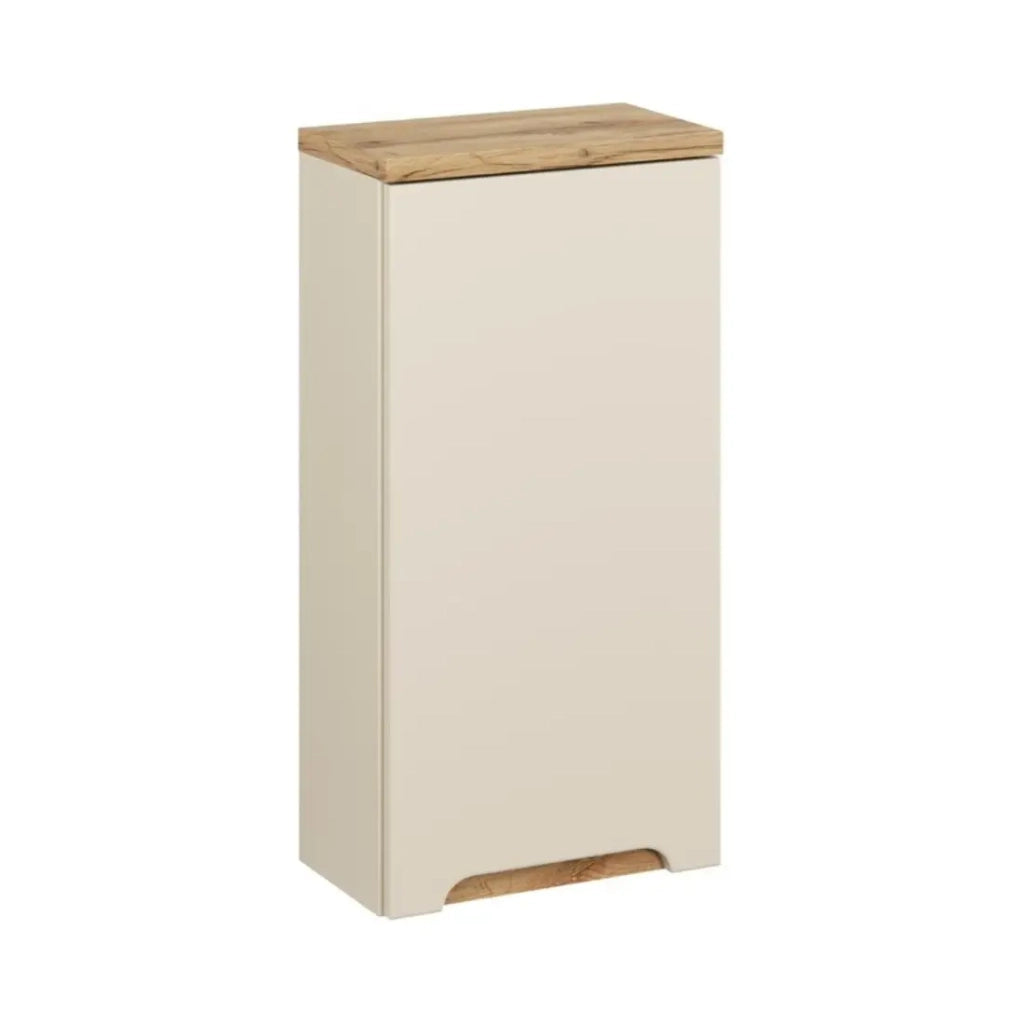 Set ERMANO cashmere e effetto quercia 150cm: mobile sottolavabo + lavabo da appoggio + mobili sospesi e da appoggio