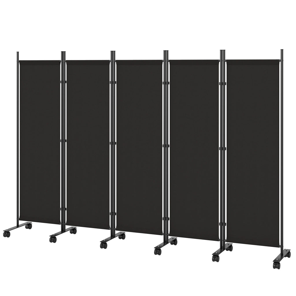 Paravento Divisorio 5 Pannelli con 12 Ruote ¨C Xylo ¨C Nero 252x170 cm