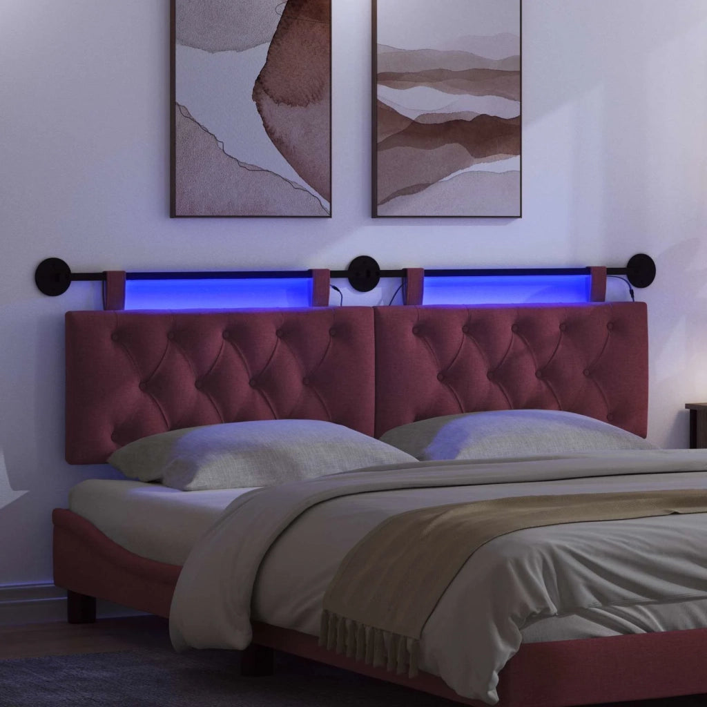Testiera sospesa Con luce LED Rosso Vino Tessuto 3424656