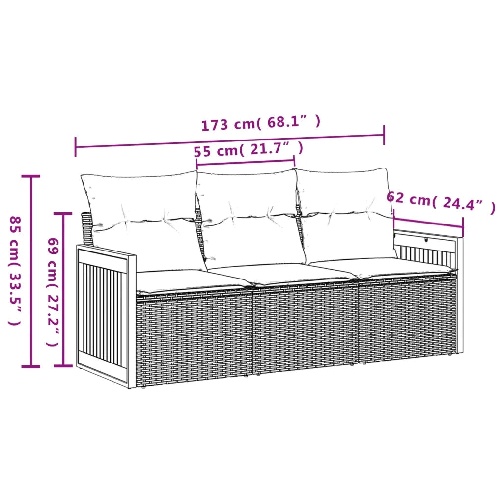 Set Divani da Giardino 3 pz con Cuscini Grigio in Polyrattan 3259841