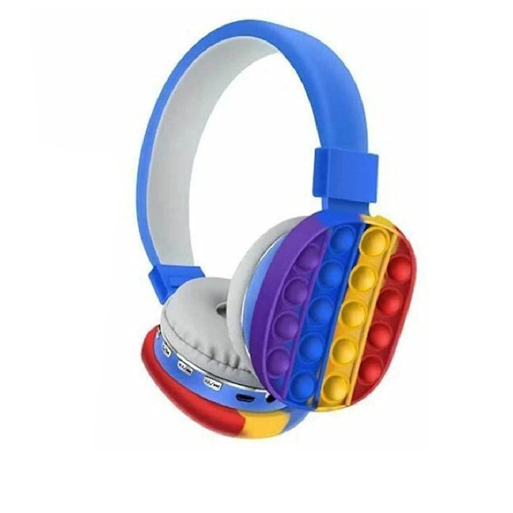 Trade Shop - Cuffie Popit Blu Bambini Wireless Radio Bluetooth Arcobaleno Pieghevole Sd Usb -