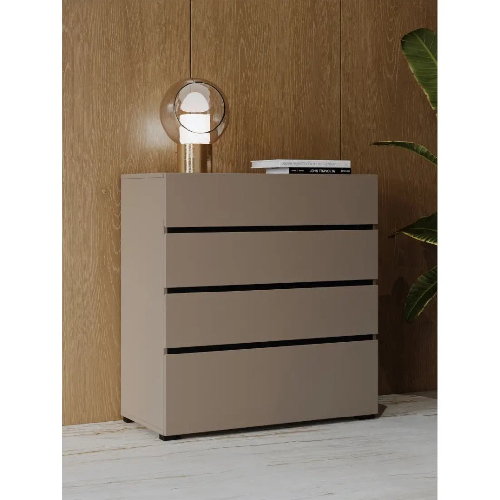 Comò HAVANA beige e nero – 4 cassetti – Eleganza moderna e contenimento compatto