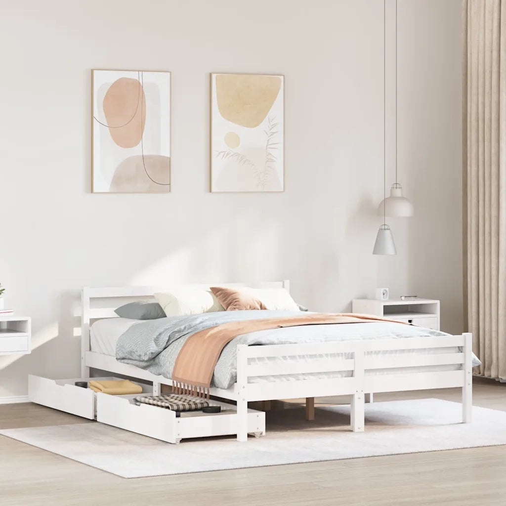 Letto senza Materasso-Struttura Letto Bianco 140x200 cm Legno Massello di Pino 546827