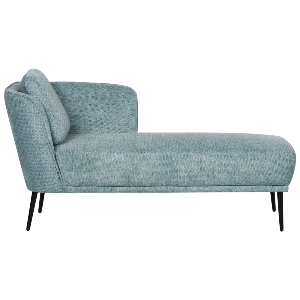 Chaise longue con cuscino in tessuto blu lato sinistro stile retrò