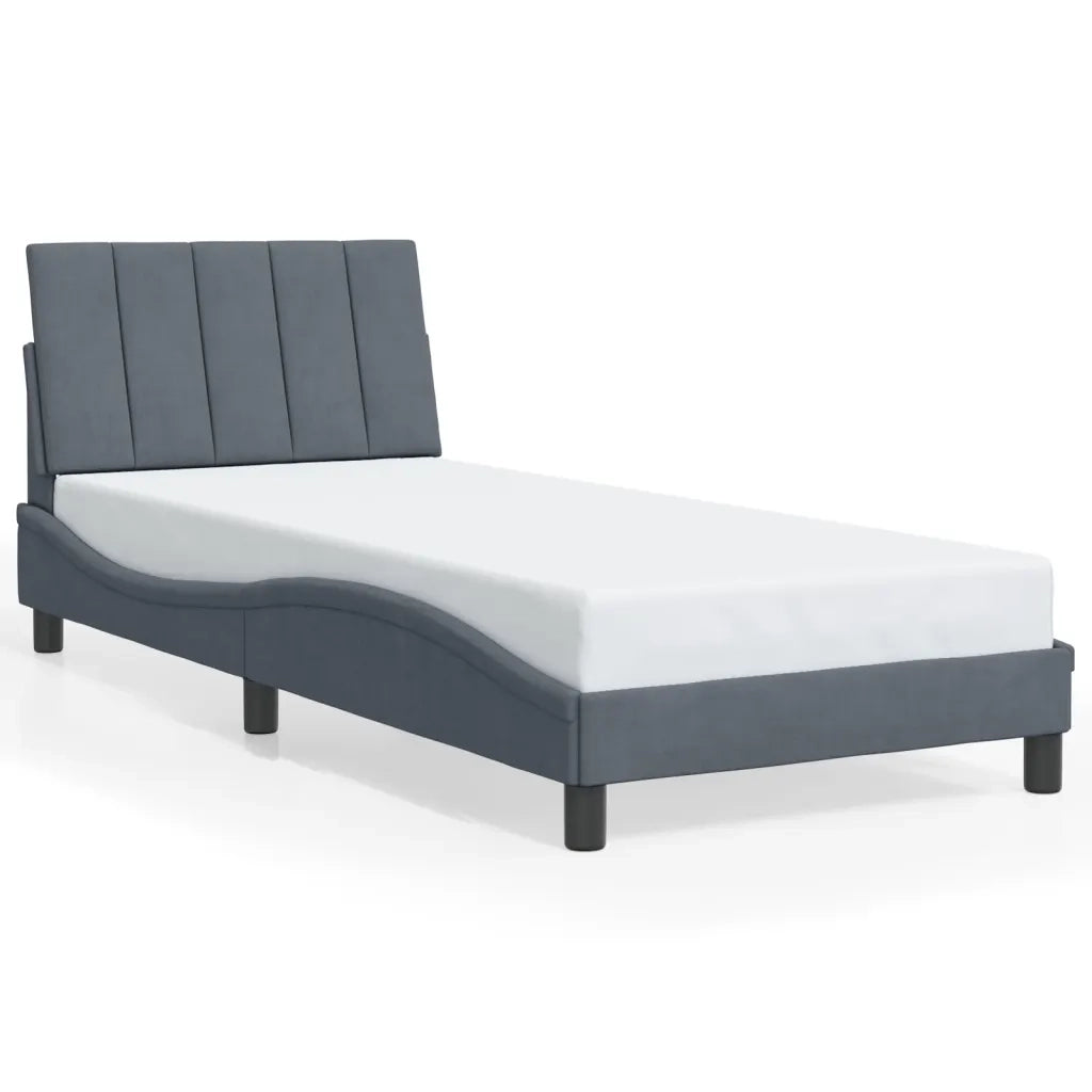 Letto singolo | Letto per adulti | Giroletto con LED senza Materasso Hanko Grigio Scuro 90x190 cm in Velluto
