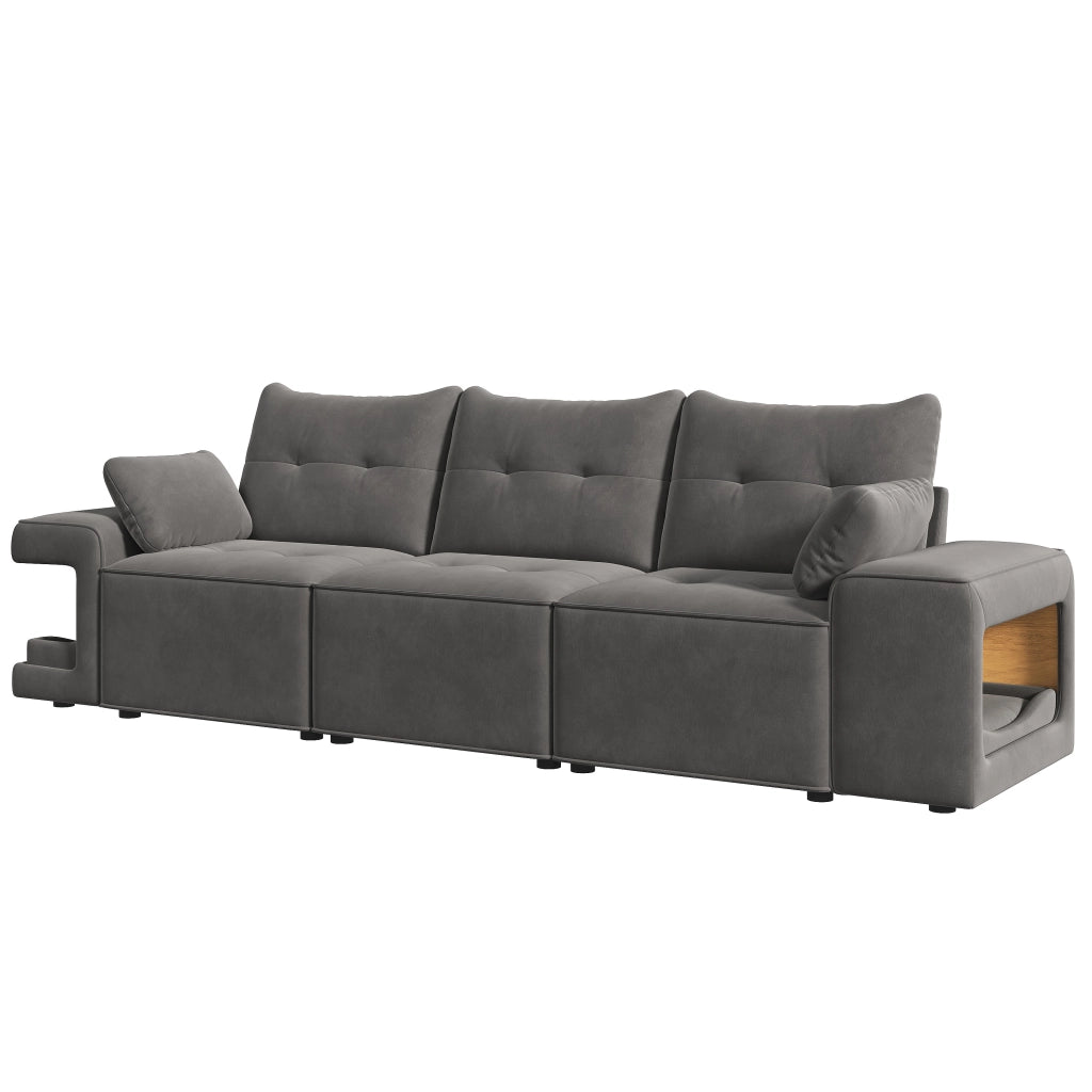 Divano 3 posti modulare con braccioli larghi e contenitore ¨C MINIMAL ¨C Grigio, tessuto, imbottito