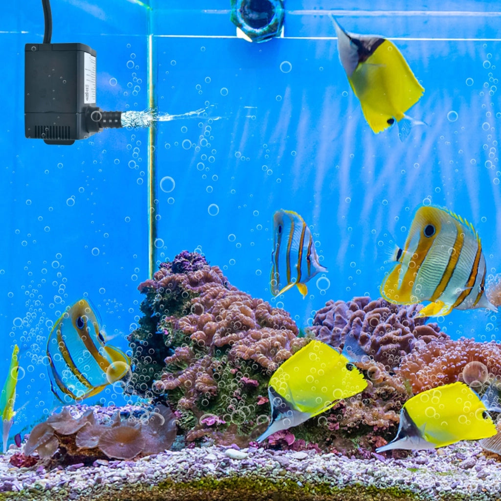 Pompa sommergibile da 1450 L/H, Pompa per fontane con sollevamento di 2,5 metri e 3 ugelli per acquari Nero-Altri animali