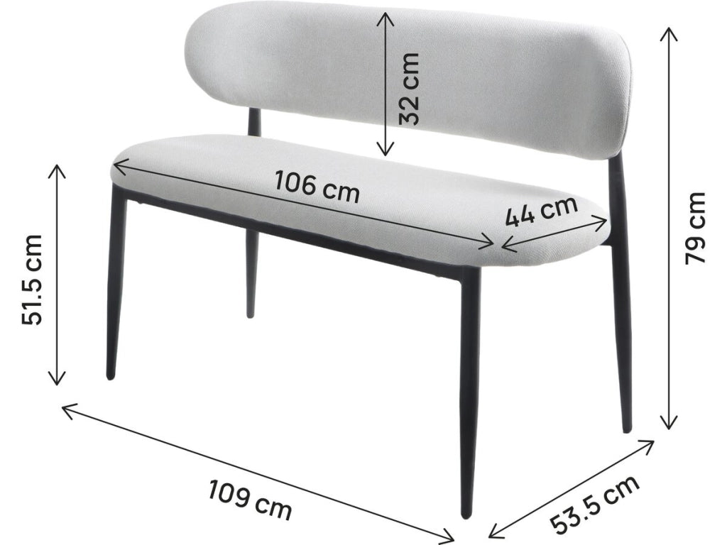 Panca da pranzo in tessuto - 110 cm - "Sélène" - 3 posti - Grigio chiaro e nero
