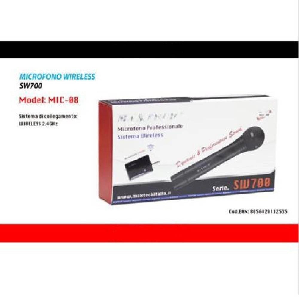 Trade Shop - Microfono Wireless Senza Fili Portatile Ricevitore 2,4ghz Karaoke Mic-08 Maxtech -