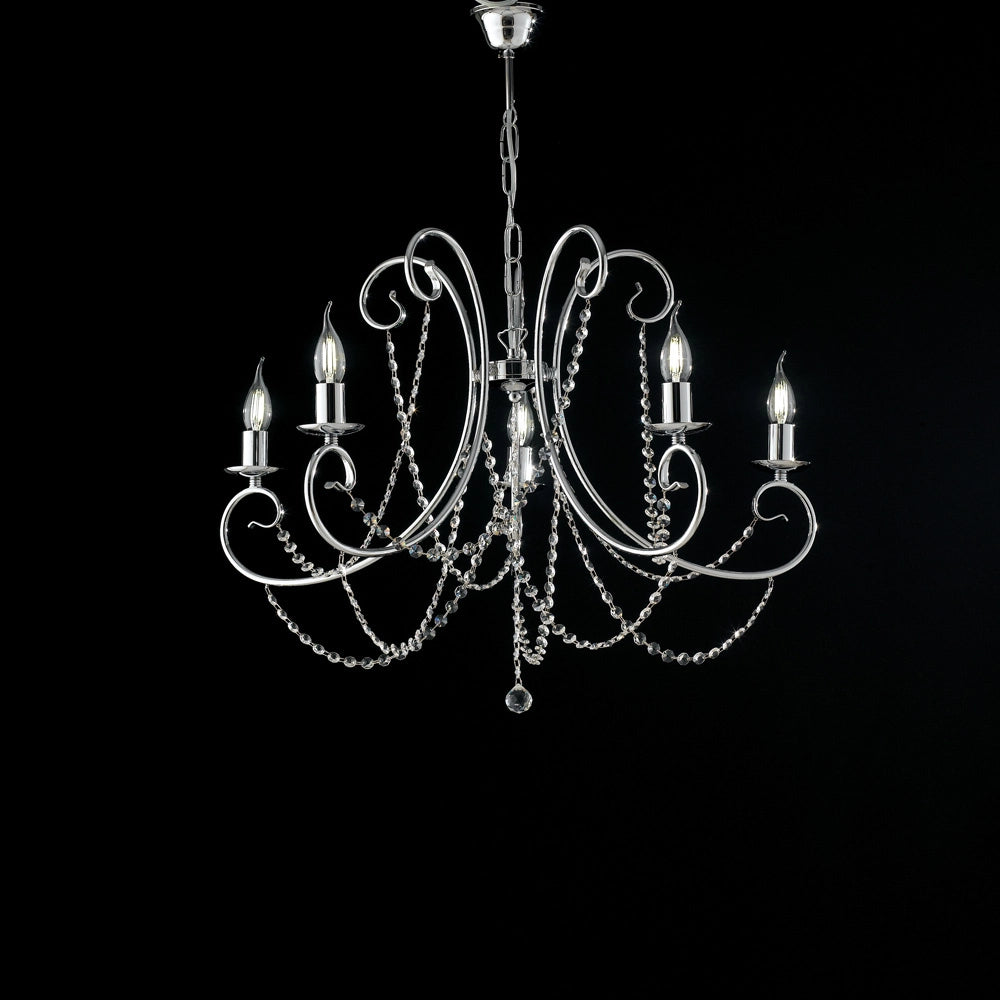 Lampadario in ferro cromato 5 luci Magda