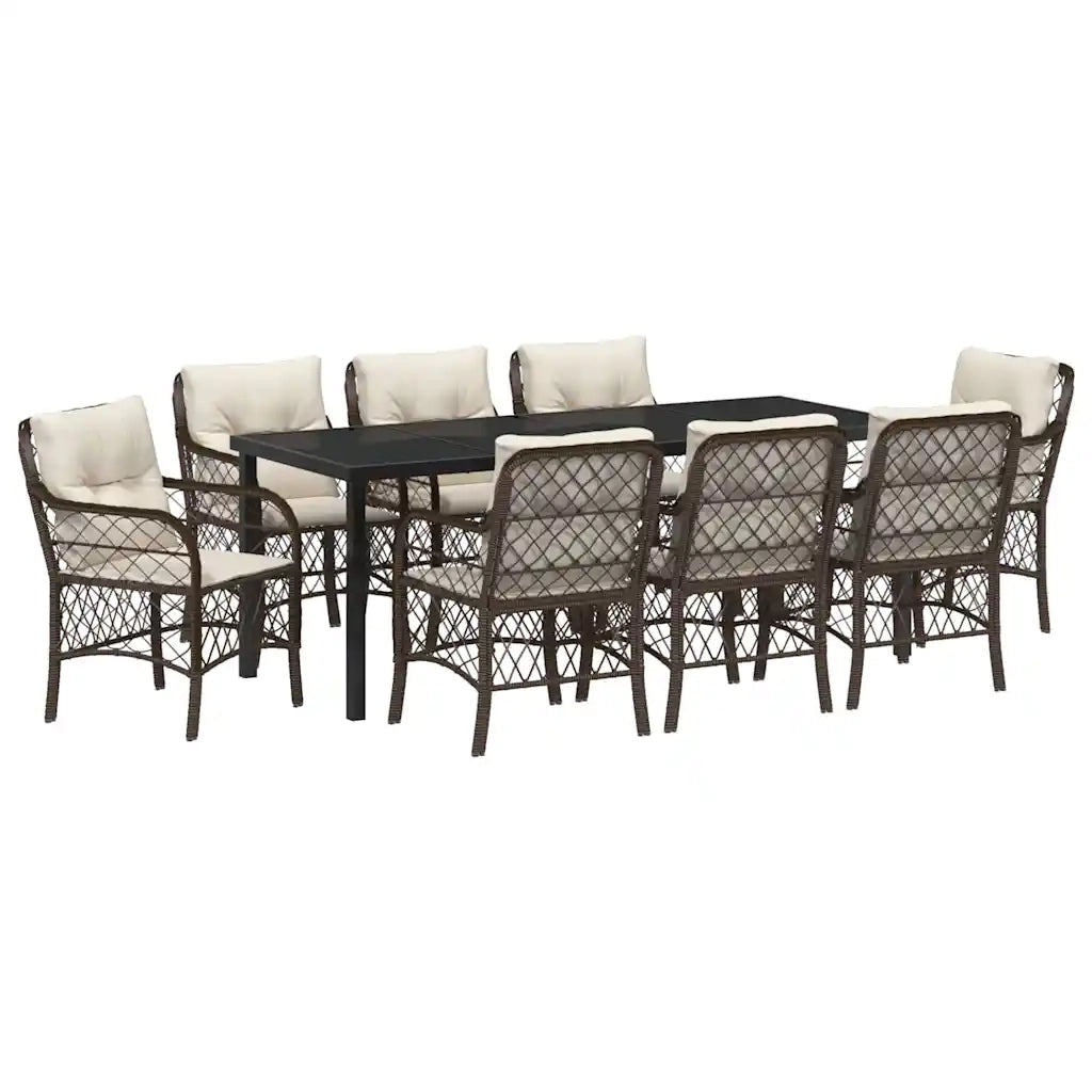 Set da Pranzo per Giardino con cuscino 9 pcs Marrone polyrattan 3380217
