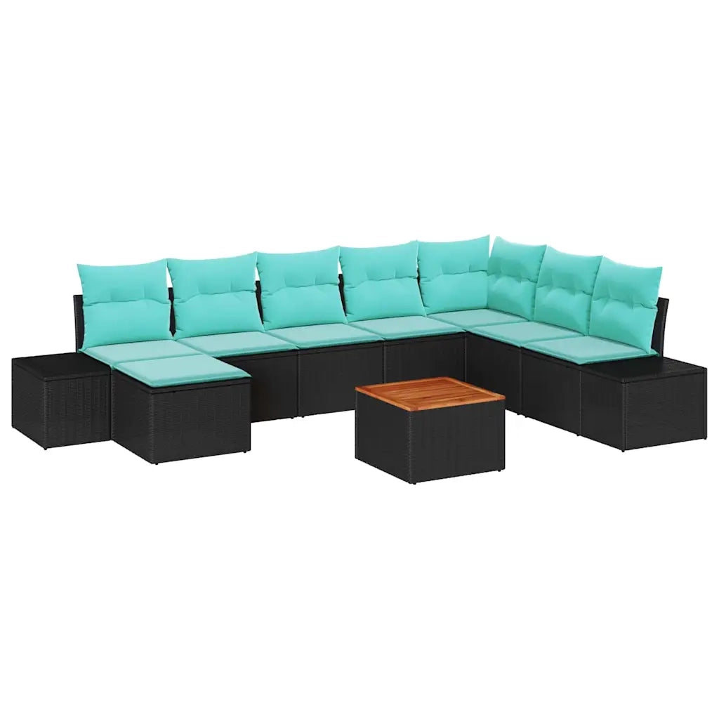 Set Divano da Giardino 9 pz Nero polyrattan 3347998