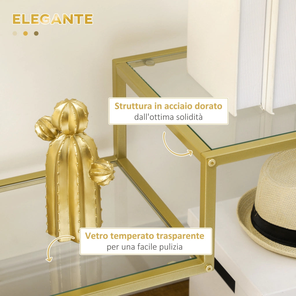 EasyComfort Consolle da Ingresso a 3 Ripiani in Acciaio e Vetro Temperato, 100x32x76 cm, Oro