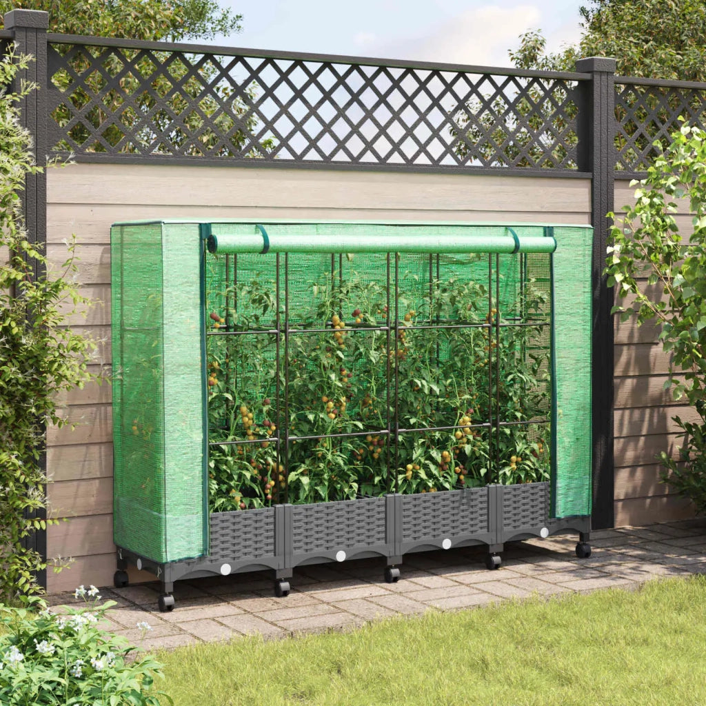 Vaso da Giardino con Copertura per Serra e Ruote 4 pz PP 3423141
