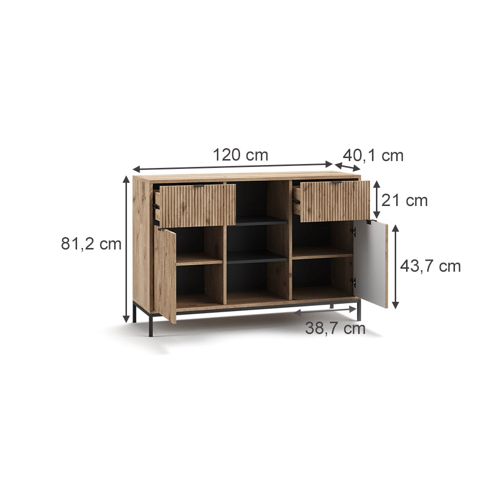 Vicco Cassettiera per camera da letto Quercia vichinga 120 x 81.2 cm con 2 cassetti e 2 ante