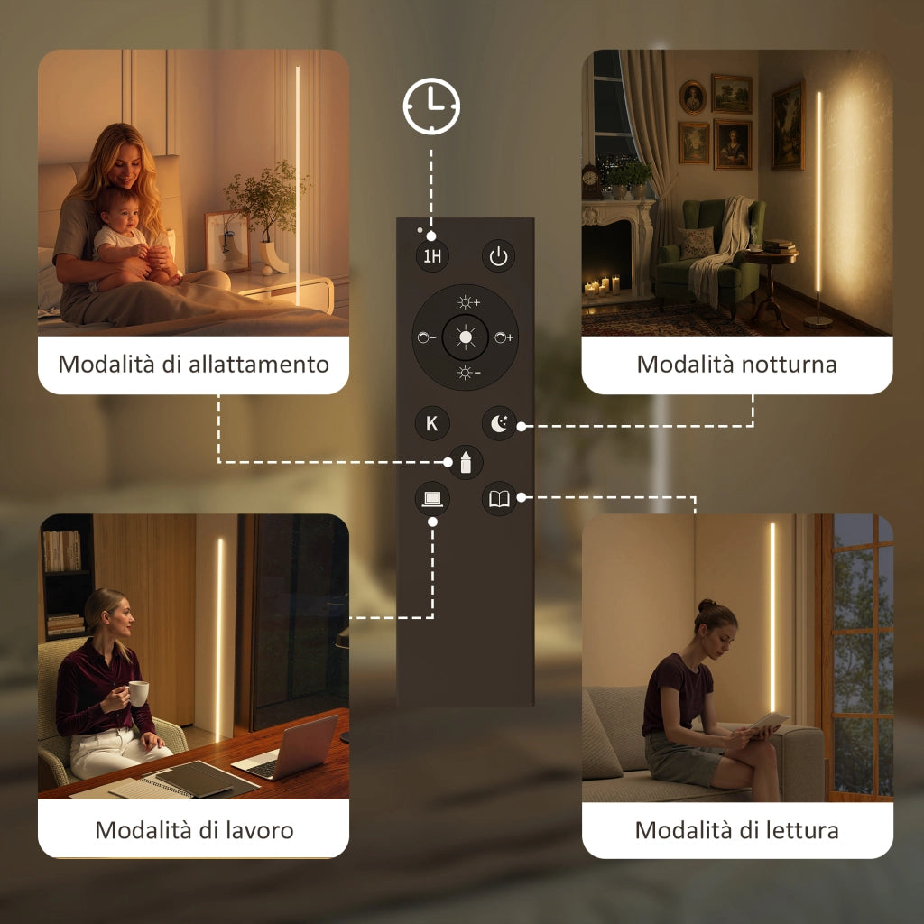 Lampada da Terra LED Alta 150 cm con Temperatura del Colore Regolabile e Telecomando, Argento