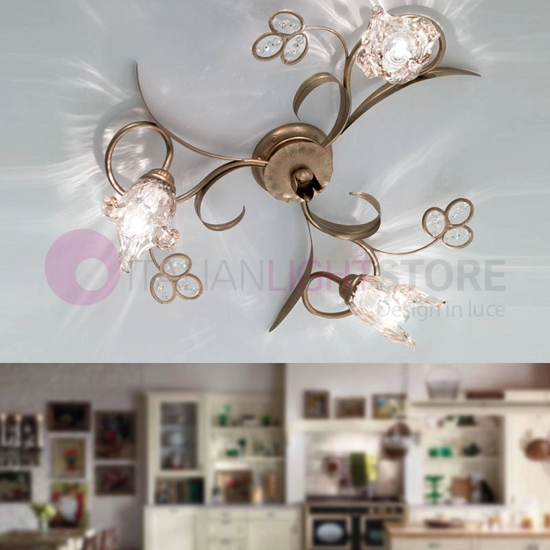 SOFIA Lampada a Parete e Soffitto Plafoniera 3 Luci Stile Classico Rustico