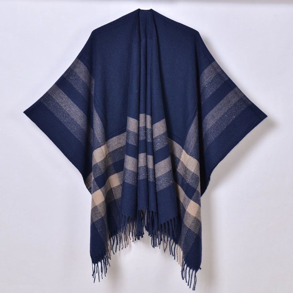 Nuovo scialle diviso con nappe, sciarpa semplice a quadri jacquard da donna